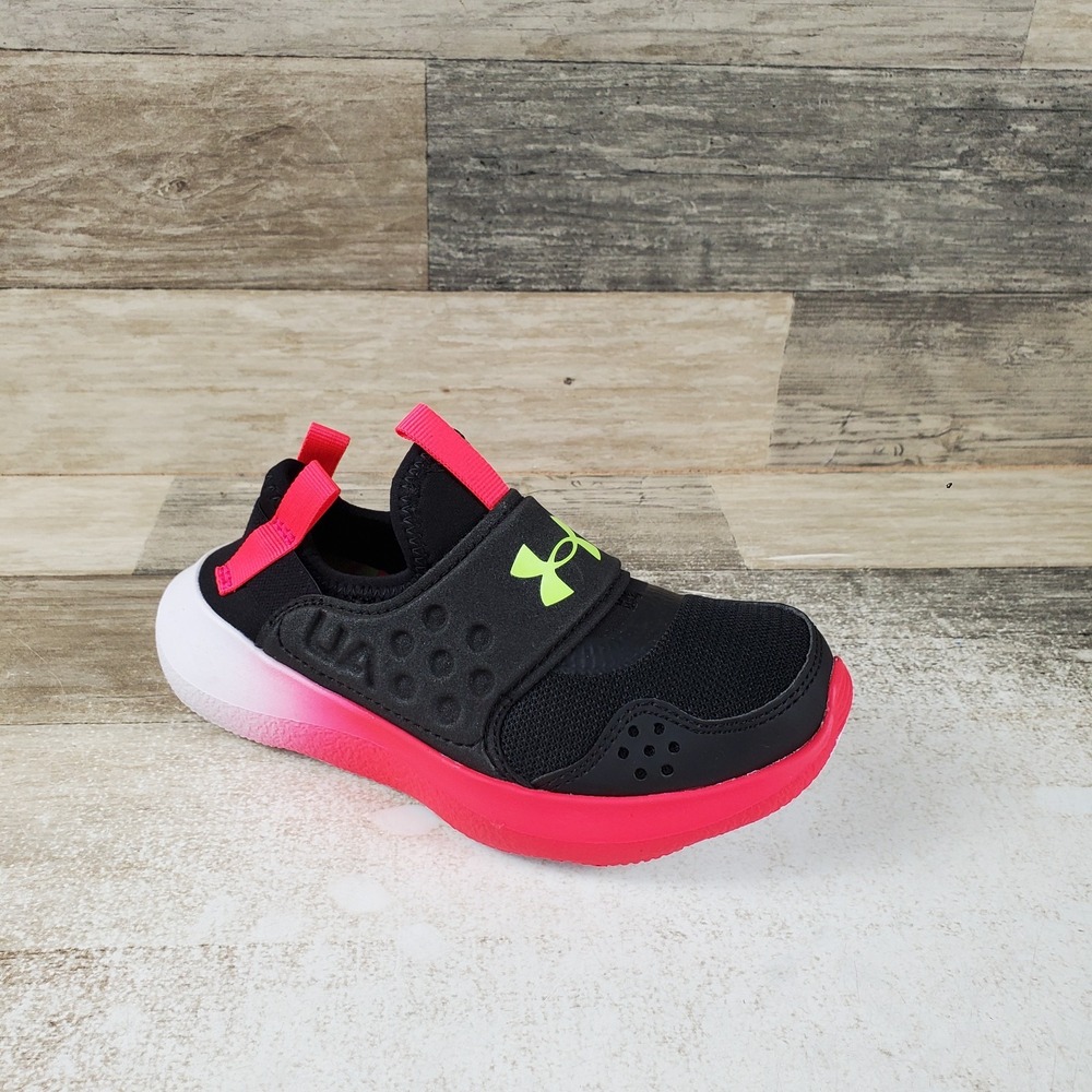Under Armour Runplay Fade Kids Shoes Size 12 Running Black Red Slip On Sneakers